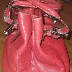 Tignanello Red Leather Shoulder Handbag Satchel Purse Tote Bag Double Handle